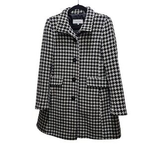 Calvin Klein Houndstooth Wool Blend Coat Women Size 2 Black White Classic
